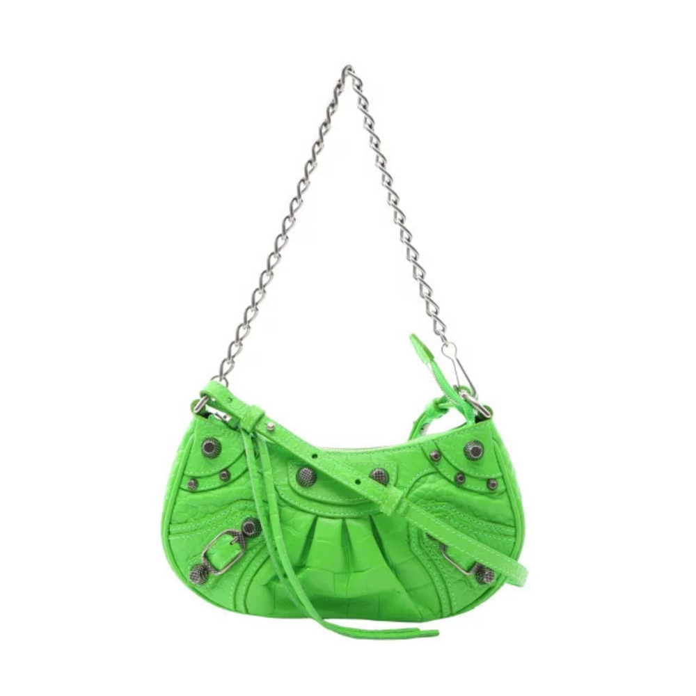 Balenciaga LE CAGOLE Crocodile Embossed Handbag Leather Green